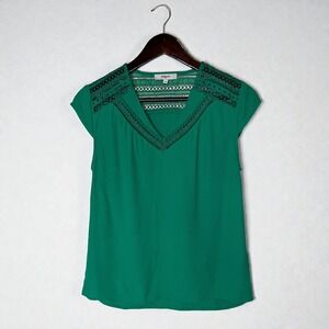 Suncoo Paris Blouse Lace Detail Cap Sleeve Top Green size T0 / XS